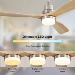 Sofucor 52 in. Integrated LED Indoor/Outdoor Brushed Nickel Ceiling Fan with Light Kit and Remote Control KYL5247SNYM