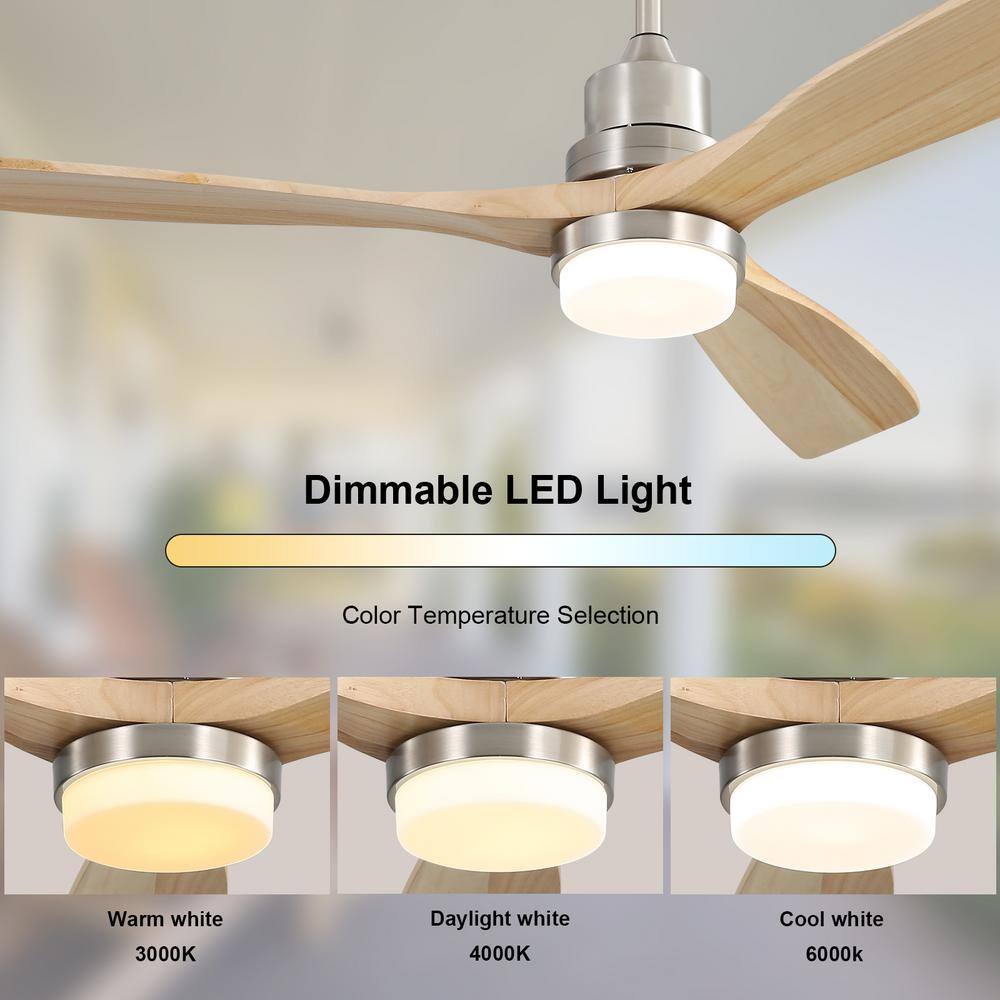 Sofucor 52 in. Integrated LED Indoor/Outdoor Brushed Nickel Ceiling Fan with Light Kit and Remote Control KYL5247SNYM