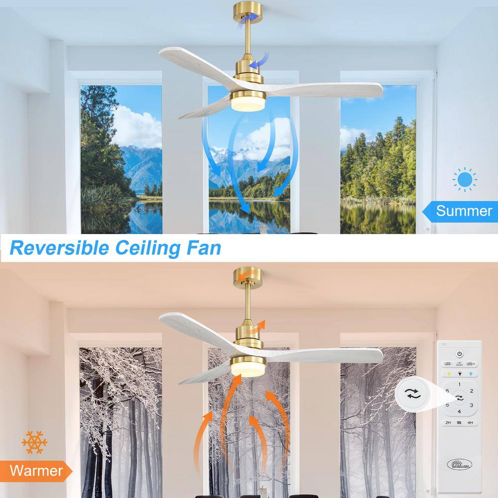 Sofucor 52 in. Integrated LED Indoor/Outdoor Gold Ceiling Fan with Light Kit and Remote Control KYL5247BGSX