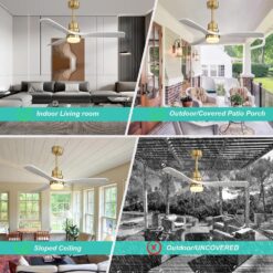 Sofucor 52 in. Integrated LED Indoor/Outdoor Gold Ceiling Fan with Light Kit and Remote Control KYL5247BGSX