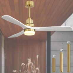 Sofucor 52 in. Integrated LED Indoor/Outdoor Gold Ceiling Fan with Light Kit and Remote Control KYL5247BGSX