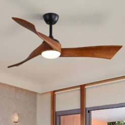 Sofucor 52 in. Integrated Dimmable LED Indoor/Outdoor Black Ceiling Fan with Light Kit and Remote Control KBS0852K012BK