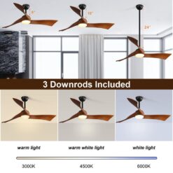 Sofucor 52 in. Integrated Dimmable LED Indoor/Outdoor Black Ceiling Fan with Light Kit and Remote Control KBS0852K012BK