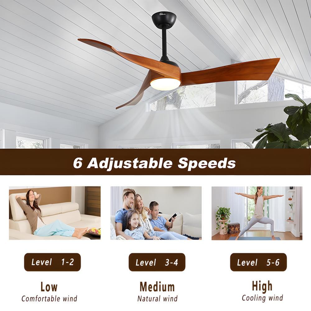 Sofucor 52 in. Integrated Dimmable LED Indoor/Outdoor Black Ceiling Fan with Light Kit and Remote Control KBS0852K012BK