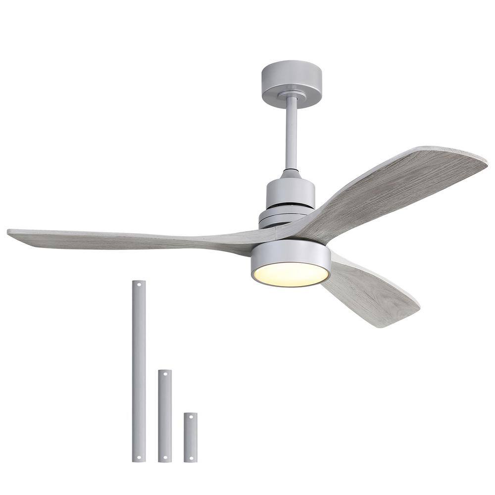 Sofucor 52 in. Integrated LED Indoor/Outdoor Silver Ceiling Fan with Light Kit and Remote Control KYL5247SLSX