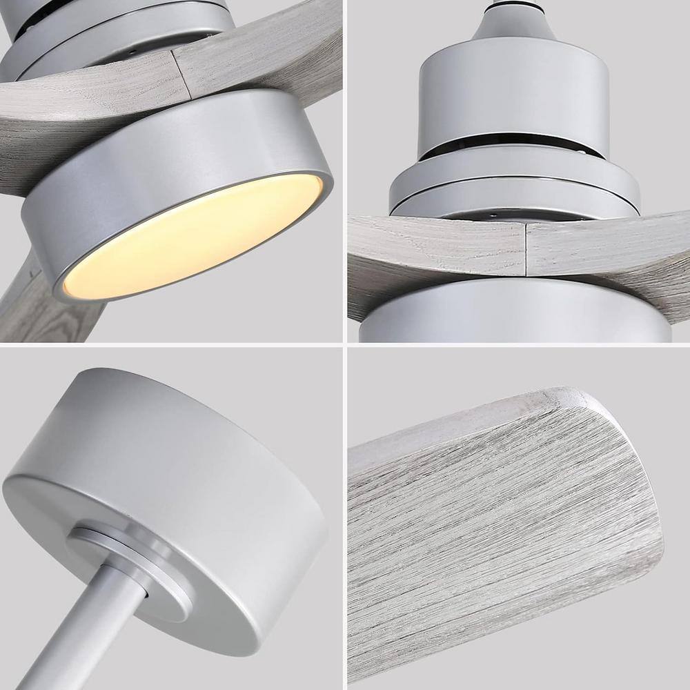 Sofucor 52 in. Integrated LED Indoor/Outdoor Silver Ceiling Fan with Light Kit and Remote Control KYL5247SLSX