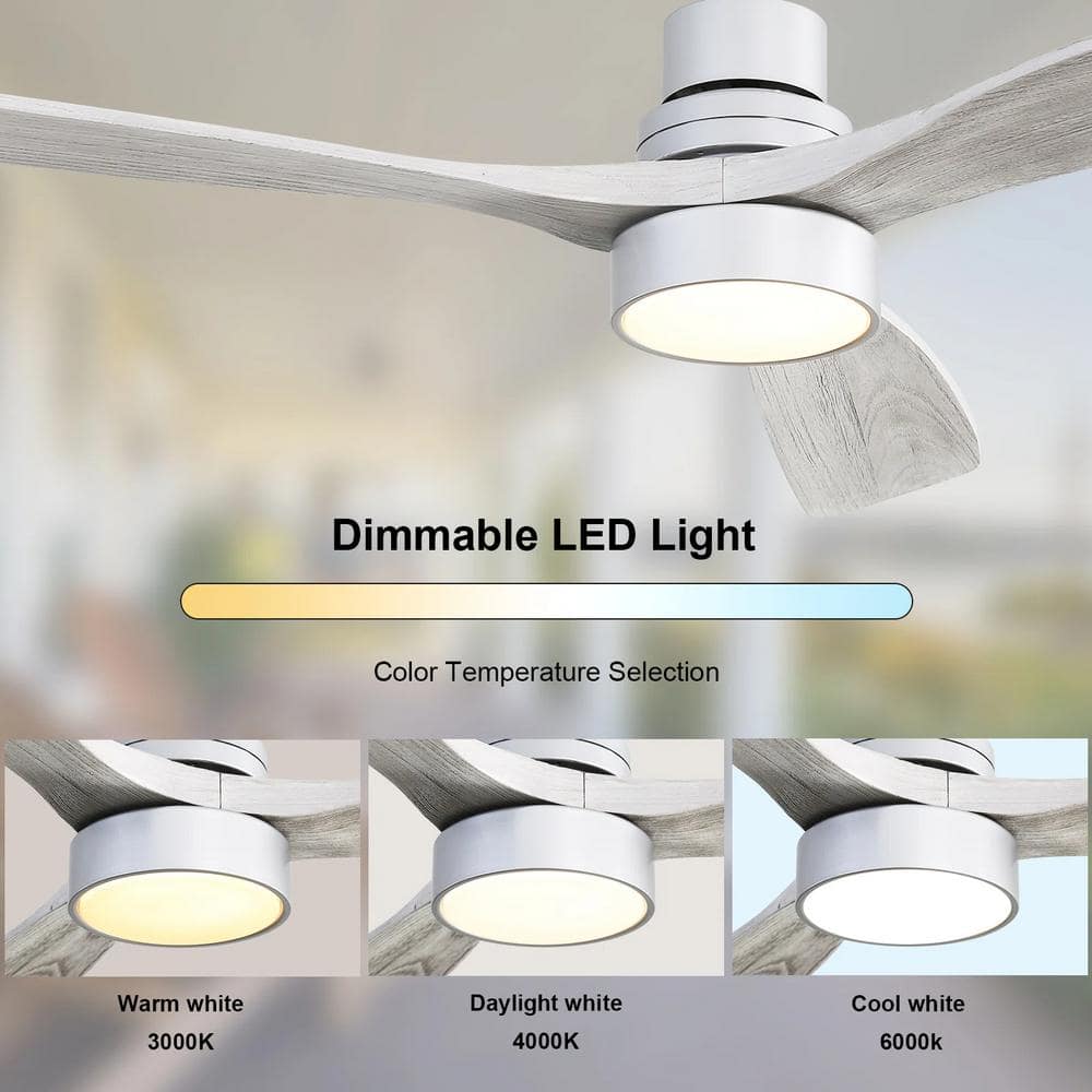 Sofucor 52 in. Integrated LED Indoor/Outdoor Silver Ceiling Fan with Light Kit and Remote Control KYL5247SLSX