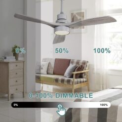 Sofucor 52 in. Integrated LED Indoor/Outdoor Silver Ceiling Fan with Light Kit and Remote Control KYL5247SLSX