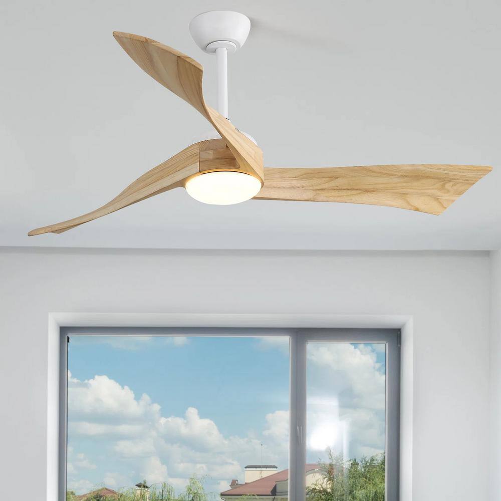 Sofucor 52 in. Integrated Dimmable LED Indoor/Outdoor White Ceiling Fan with Light Kit and Remote Control KBSYL52K012WH
