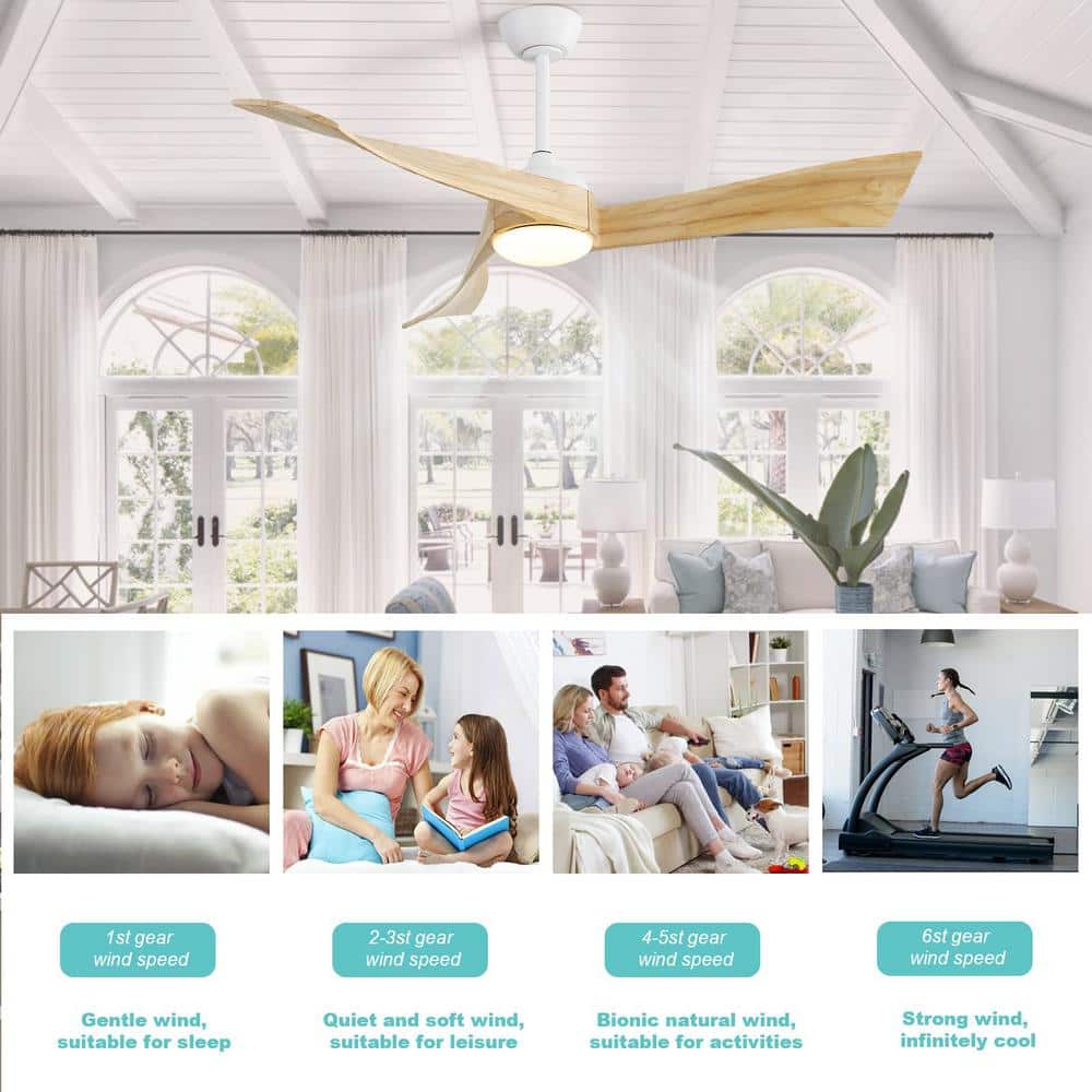 Sofucor 52 in. Integrated Dimmable LED Indoor/Outdoor White Ceiling Fan with Light Kit and Remote Control KBSYL52K012WH