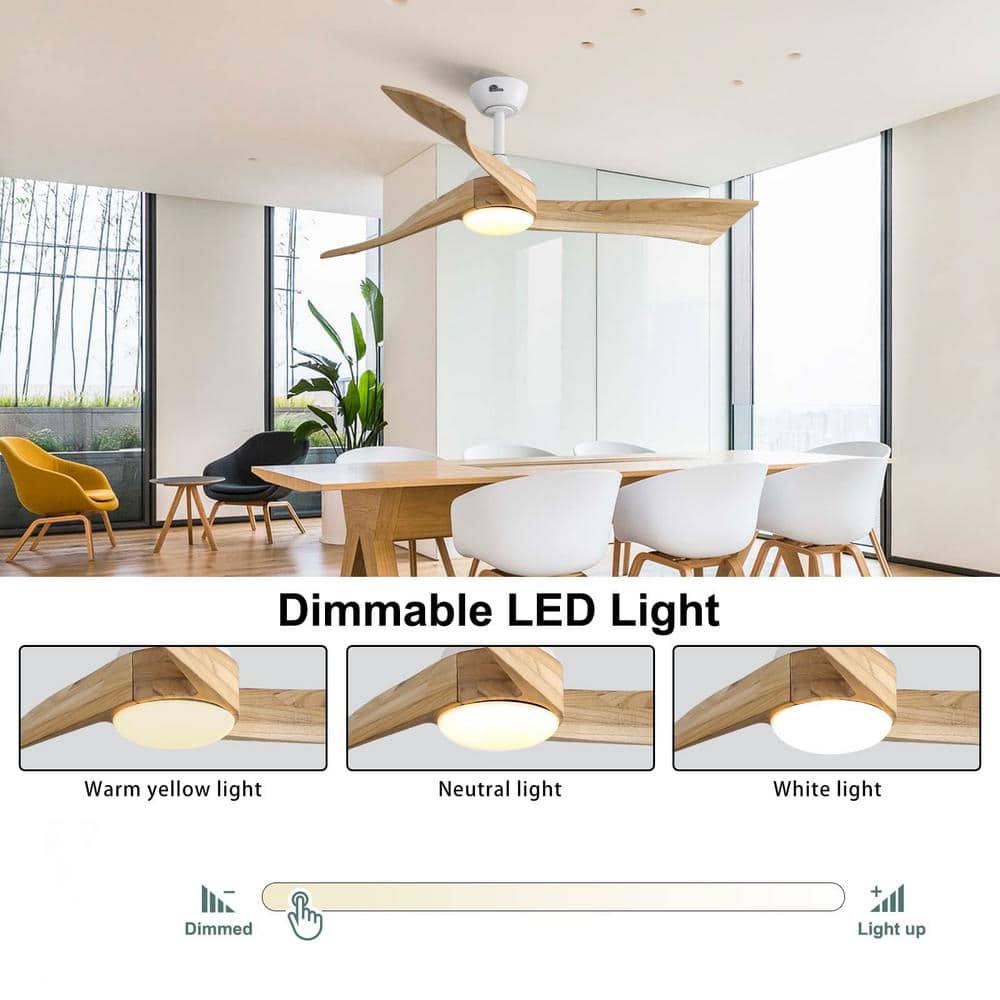 Sofucor 52 in. Integrated Dimmable LED Indoor/Outdoor White Ceiling Fan with Light Kit and Remote Control KBSYL52K012WH