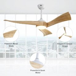 Sofucor 52 in. Integrated Dimmable LED Indoor/Outdoor White Ceiling Fan with Light Kit and Remote Control KBSYL52K012WH