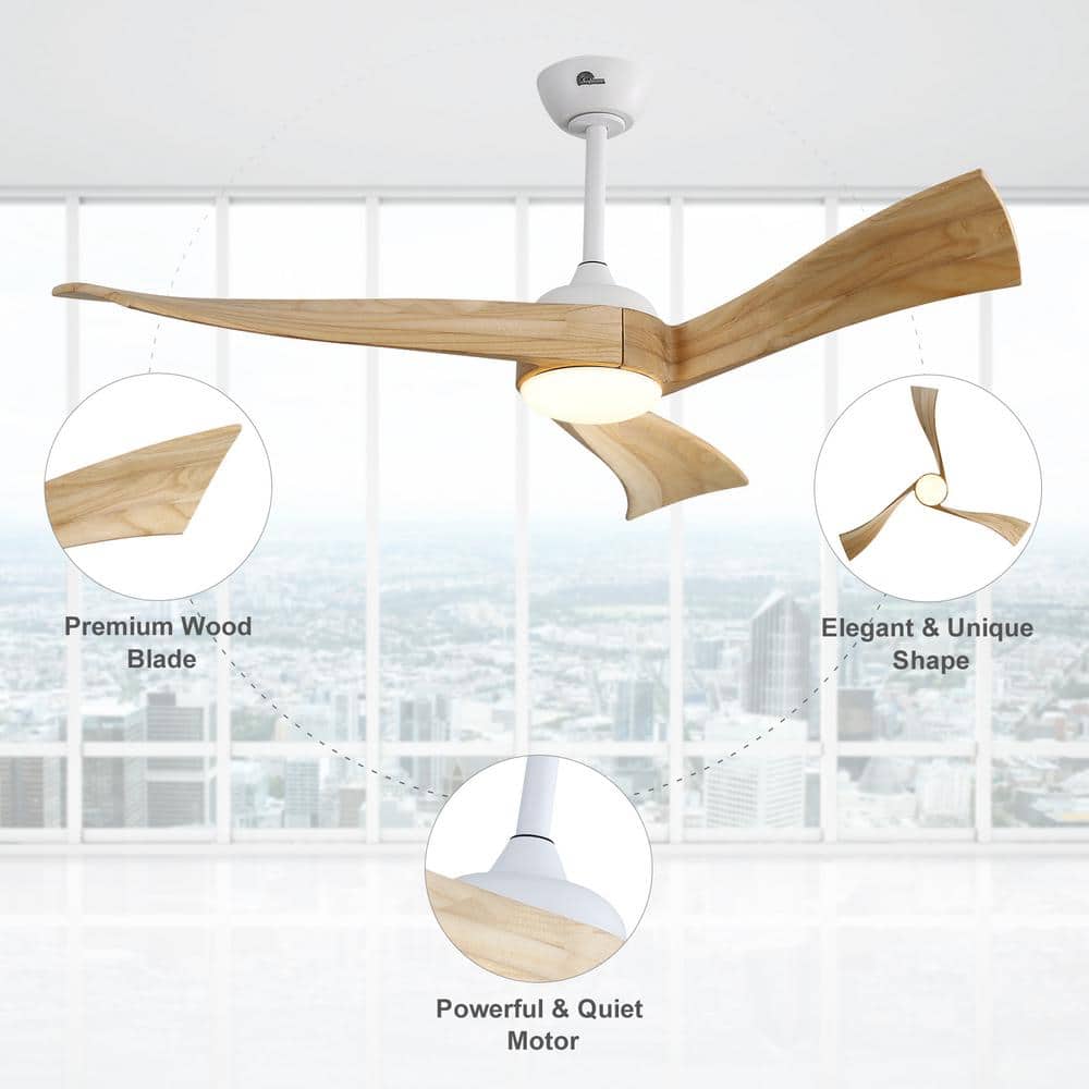 Sofucor 52 in. Integrated Dimmable LED Indoor/Outdoor White Ceiling Fan with Light Kit and Remote Control KBSYL52K012WH