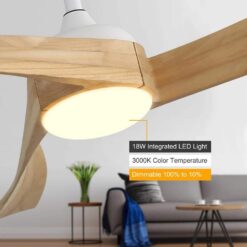 Sofucor 52 in. Integrated Dimmable LED Indoor/Outdoor White Ceiling Fan with Light Kit and Remote Control KBSYL52K012WH
