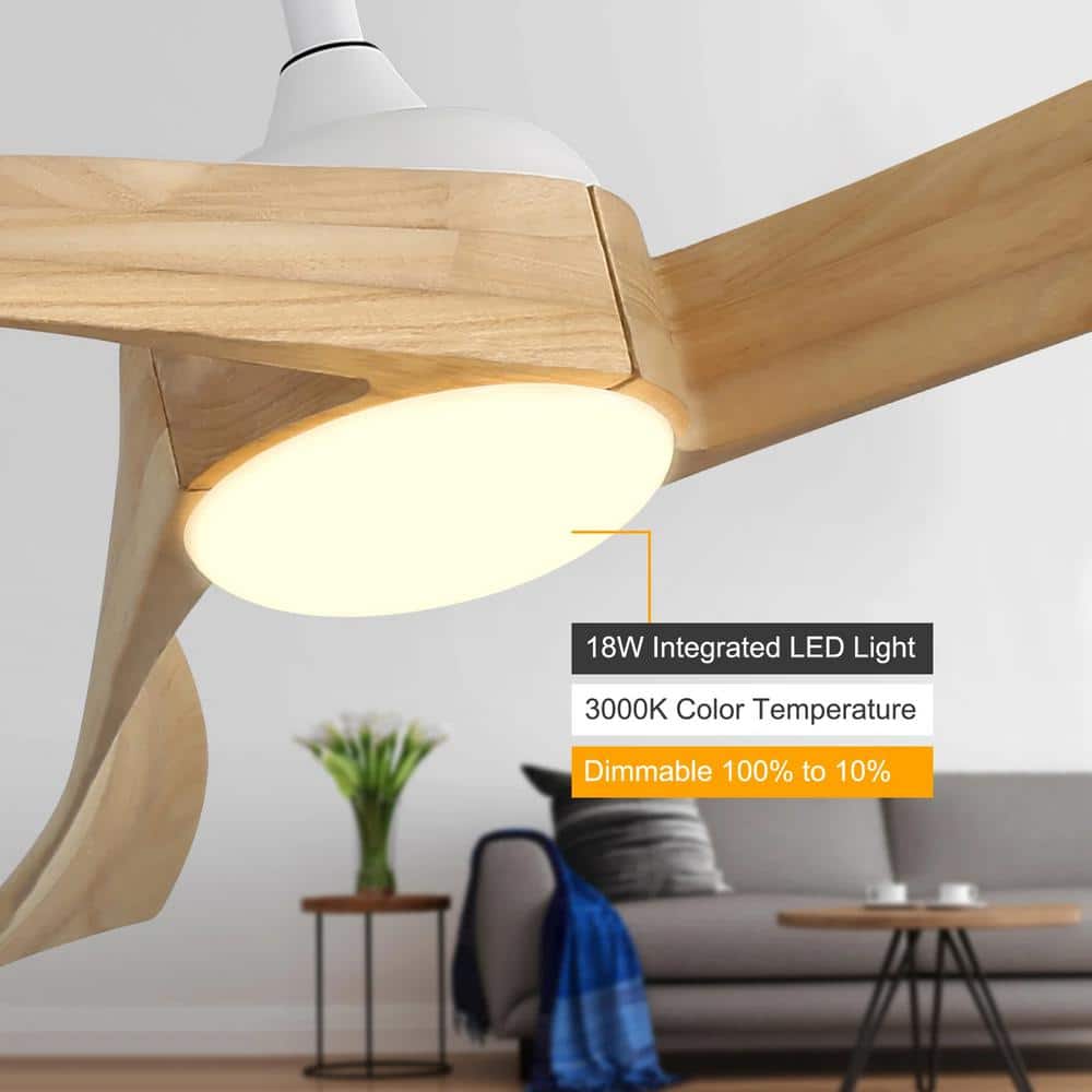 Sofucor 52 in. Integrated Dimmable LED Indoor/Outdoor White Ceiling Fan with Light Kit and Remote Control KBSYL52K012WH