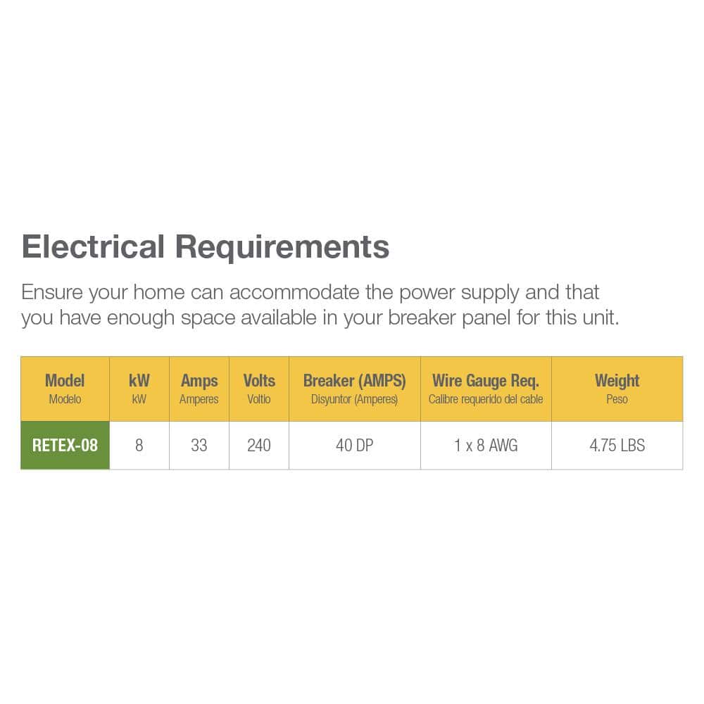 Rheem Performance 8 kW 1.55 GPM 240-Volt Self-Modulating Electric Tankless Water Heater RETEX-08