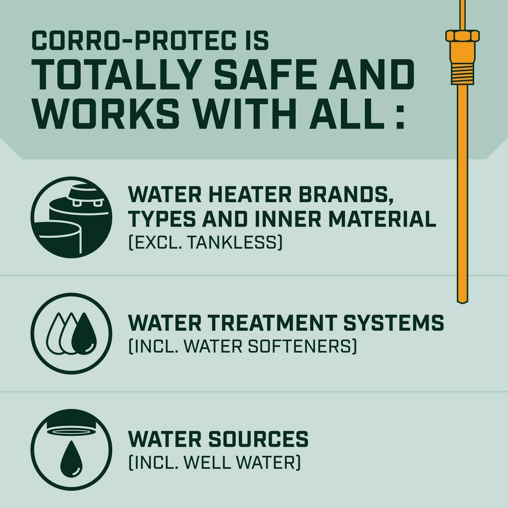 CORRO-PROTEC Powered Anode Rod for Bradford White Water Heater and Hot Water Outlet