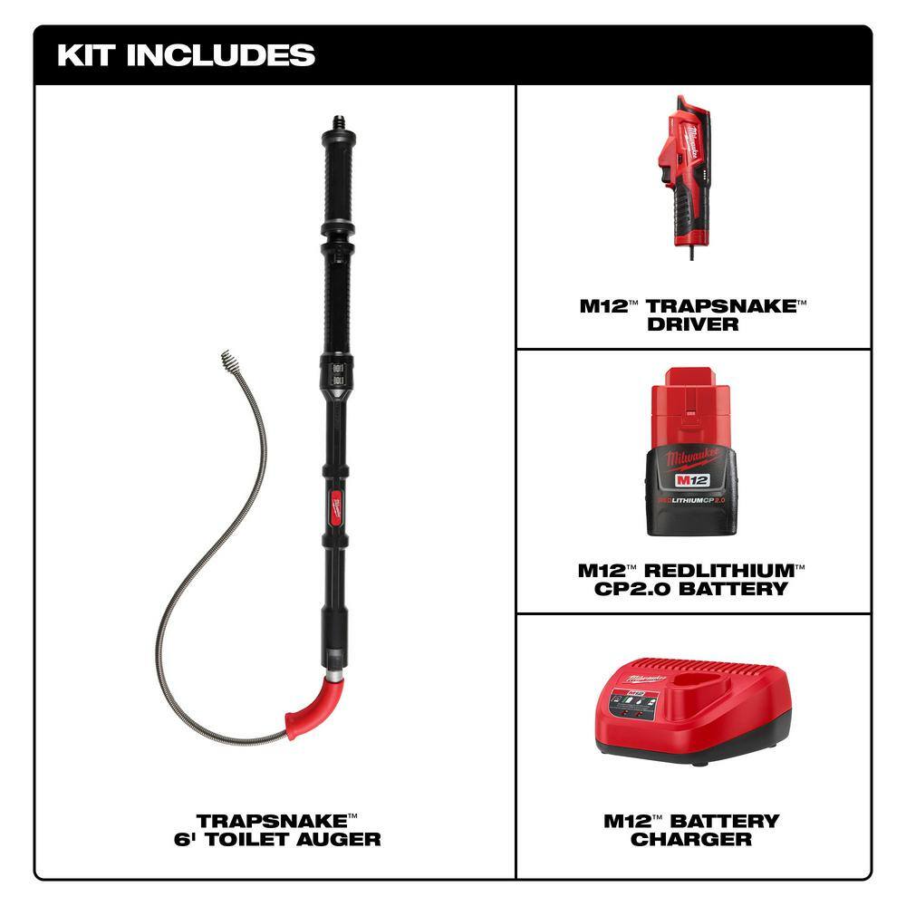 Milwaukee M12 Trap Snake 12V Lithium-Ion Cordless 6 ft. Toilet Auger 3576-21