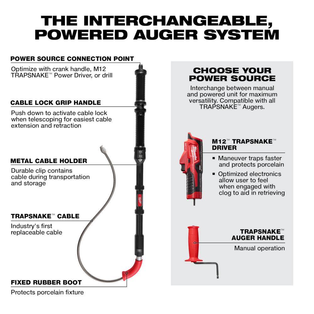 Milwaukee M12 Trap Snake 12V Lithium-Ion Cordless 6 ft. Toilet Auger 3576-21