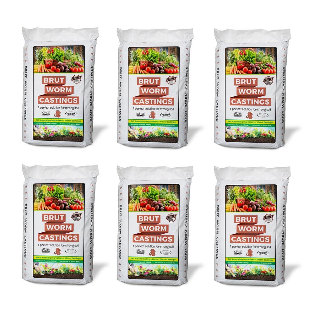 Brut Worm Farms Organic Worm Castings Soil Builder, 30 lbs. Bag (6-Pack) 6 x IC-PNPE-MSK3