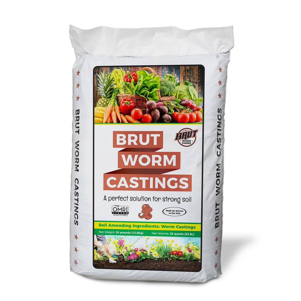 Brut Worm Farms Organic Worm Castings Soil Builder, 30 lbs. Bag (6-Pack) 6 x IC-PNPE-MSK3
