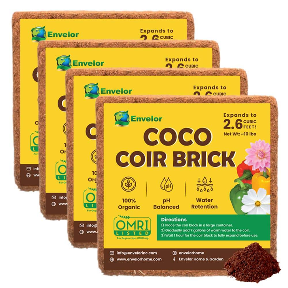 Envelor 10 lbs. Organic Coco Block Coir Brick Potting Soil (4-Pack) EN-CGM-11-4