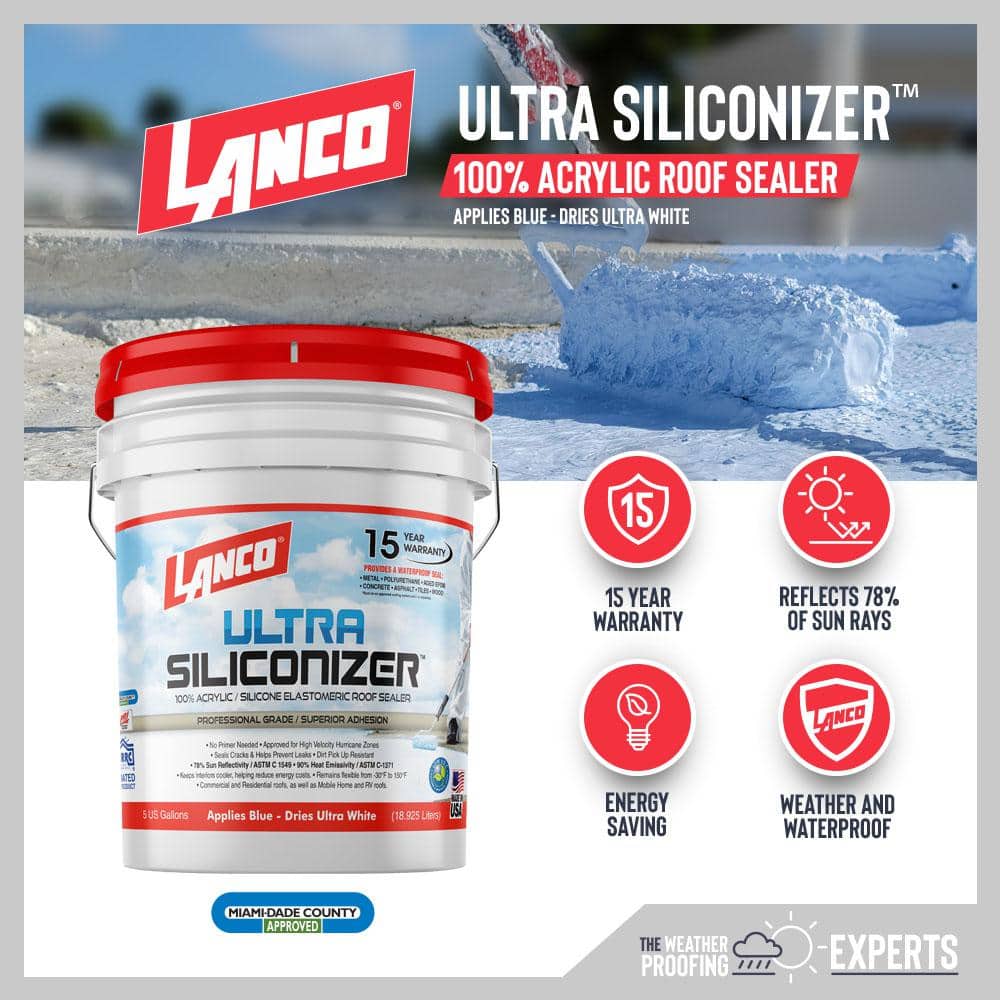 Lanco Ultra Siliconizer 5 Gal. 100% Acrylic Elastomeric White Reflective Roof Sealer RC905-2