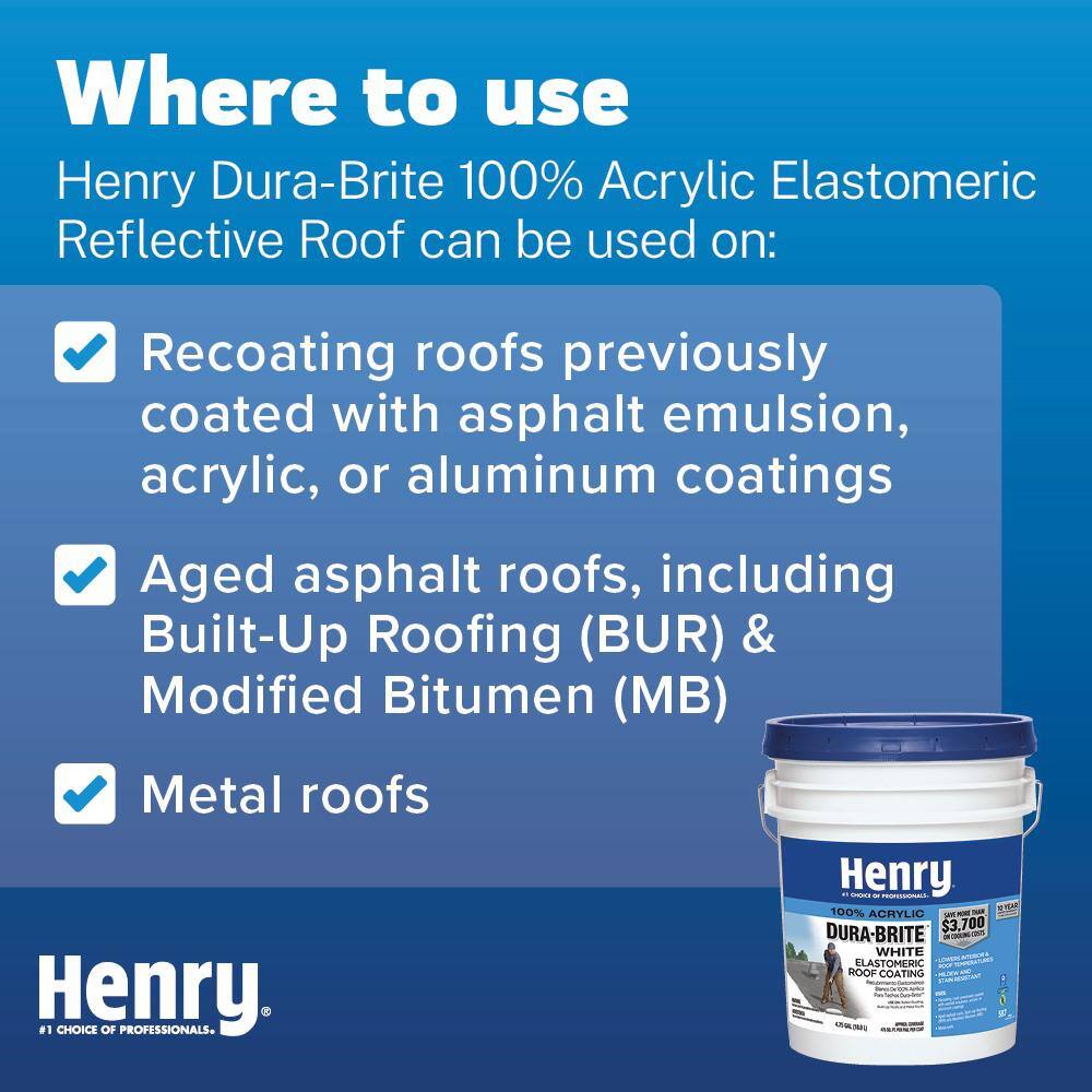 Henry 587 Dura-Brite White 100% Acrylic Elastomeric Reflective Roof Coating 4.75 gal. HE587871