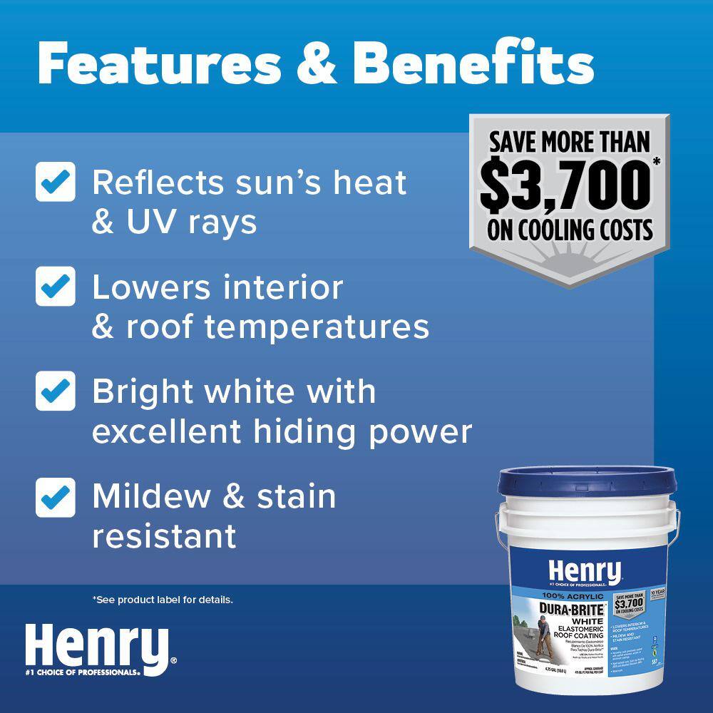 Henry 587 Dura-Brite White 100% Acrylic Elastomeric Reflective Roof Coating 4.75 gal. HE587871
