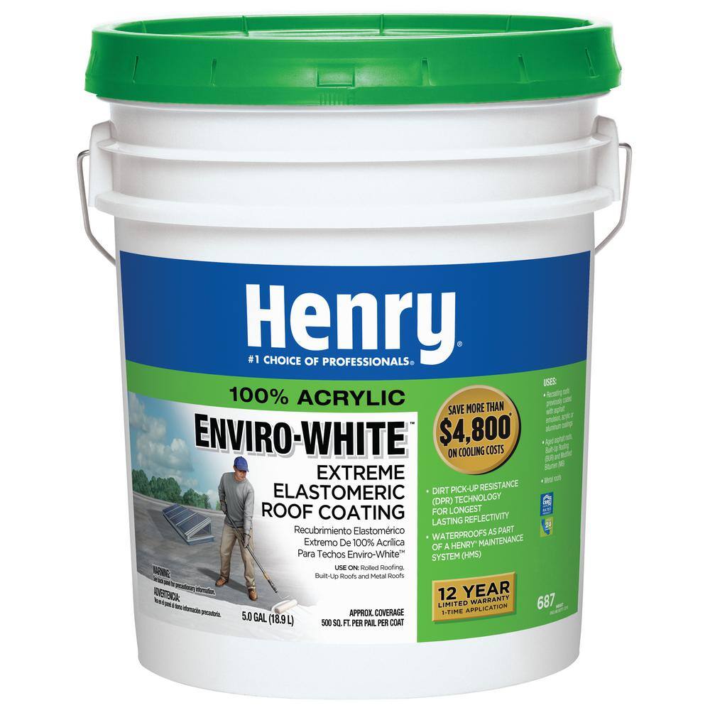 Henry 687 Enviro-White 100% Acrylic Elastomeric Reflective Roof Coating 4.75 gal. HE687406