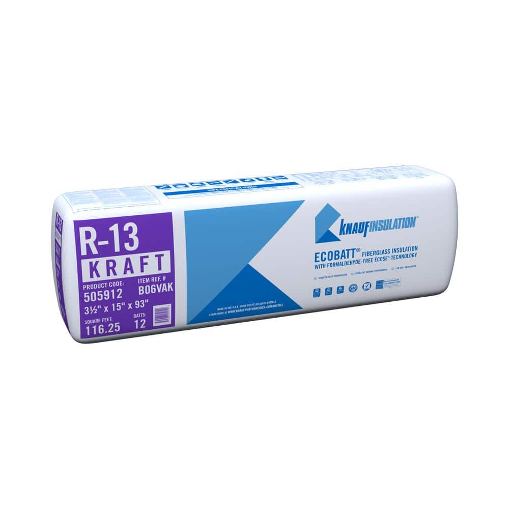Knauf Insulation R-13 EcoBatt Kraft Faced Fiberglass Insulation Batt 15 in. x 93 in. x 3-1/2 in. 505912/817235