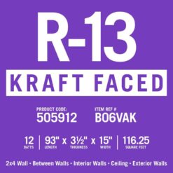 Knauf Insulation R-13 EcoBatt Kraft Faced Fiberglass Insulation Batt 15 in. x 93 in. x 3-1/2 in. 505912/817235