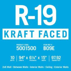 Knauf Insulation R-19 EcoBatt Kraft Faced Fiberglass Insulation Batt 15 in. x 94 in. x 6-1/4 in. 5001500/814622