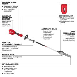 Milwaukee M18 FUEL 18V 10 in. Brushless Cordless Battery Powered Pole Saw with QUIK-LOK Attachment Capability (Tool-Only) 3016-20PS