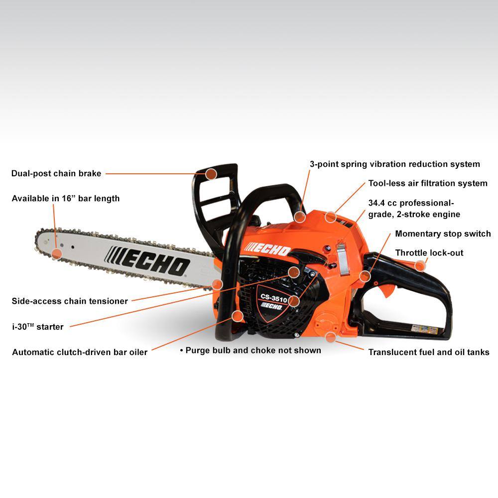 ECHO 16 in. 34.4 cc Gas 2-Stroke Engine Rear Handle Chainsaw CS-3510-16