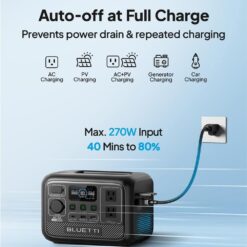 BLUETTI 300-Watt Continuous/600W Peak Output Power Station AC2A Push Button Start LiFePO4 Battery Solar Generator for Outdoor AC2A-US-GY-BL-THDUS