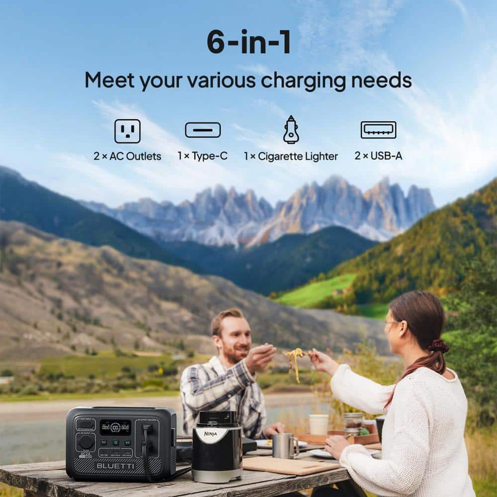 BLUETTI 300-Watt Continuous/600W Peak Output Power Station AC2A Push Button Start LiFePO4 Battery Solar Generator for Outdoor AC2A-US-GY-BL-THDUS