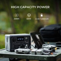 BLUETTI 600W Continuous/1200W Push Button Start LiFePO4 Battery Solar Generator Peak Output Power Station EB3A Gray for Outdoors EB3AGR