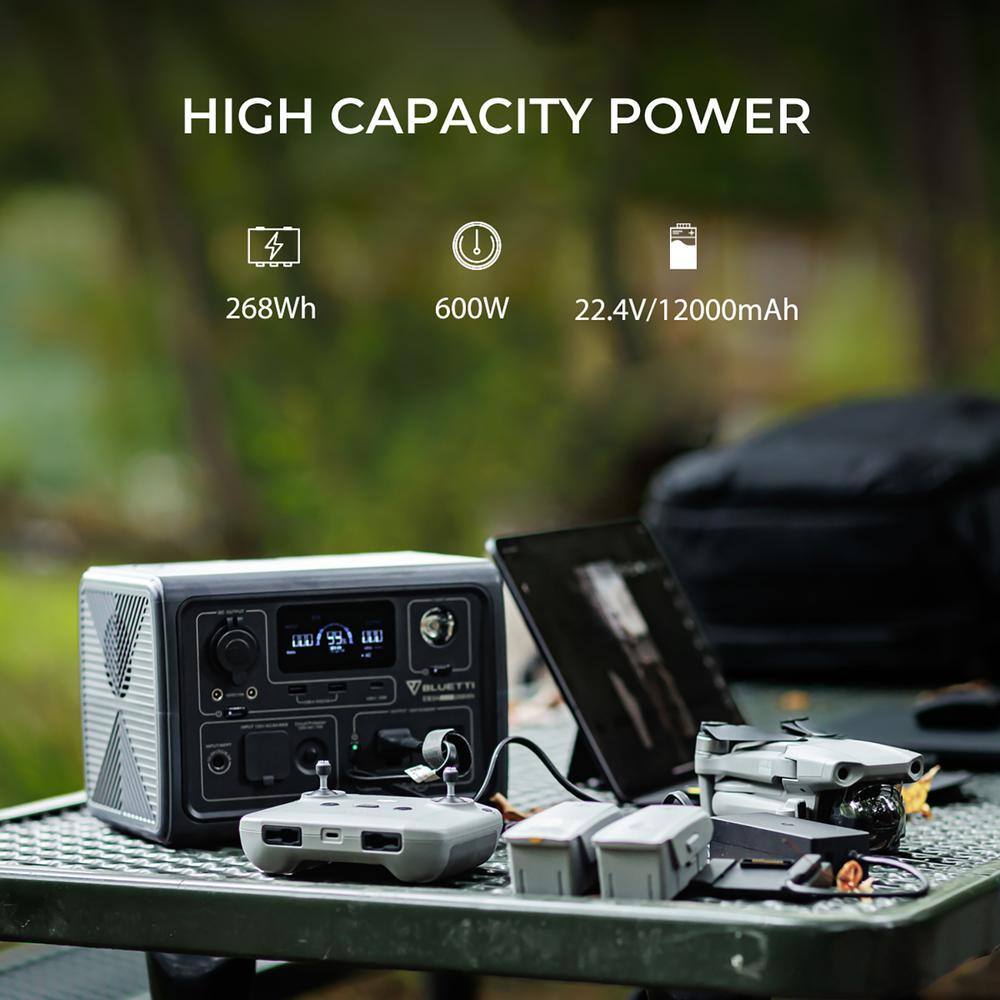 BLUETTI 600W Continuous/1200W Push Button Start LiFePO4 Battery Solar Generator Peak Output Power Station EB3A Gray for Outdoors EB3AGR