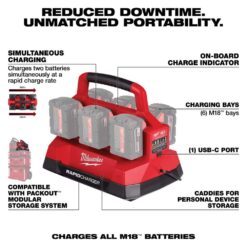 Milwaukee M18 18V Lithium-Ion PACKOUT 6-Port Rapid Charger w/5.0 Ah Battery 48-59-1809-48-11-1850