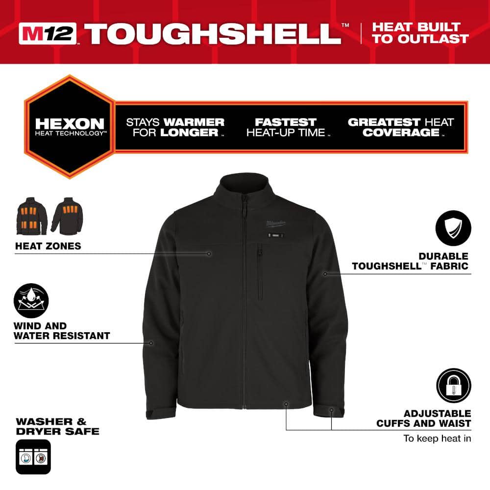 Milwaukee Men's Large M12 12-Volt Lithium-Ion Cordless Tough Shell Black Heated Jacket with (1) 3.0 Ah Battery and Charger M100B-21L