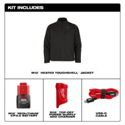Milwaukee Men's Large M12 12-Volt Lithium-Ion Cordless Tough Shell Black Heated Jacket with (1) 3.0 Ah Battery and Charger M100B-21L