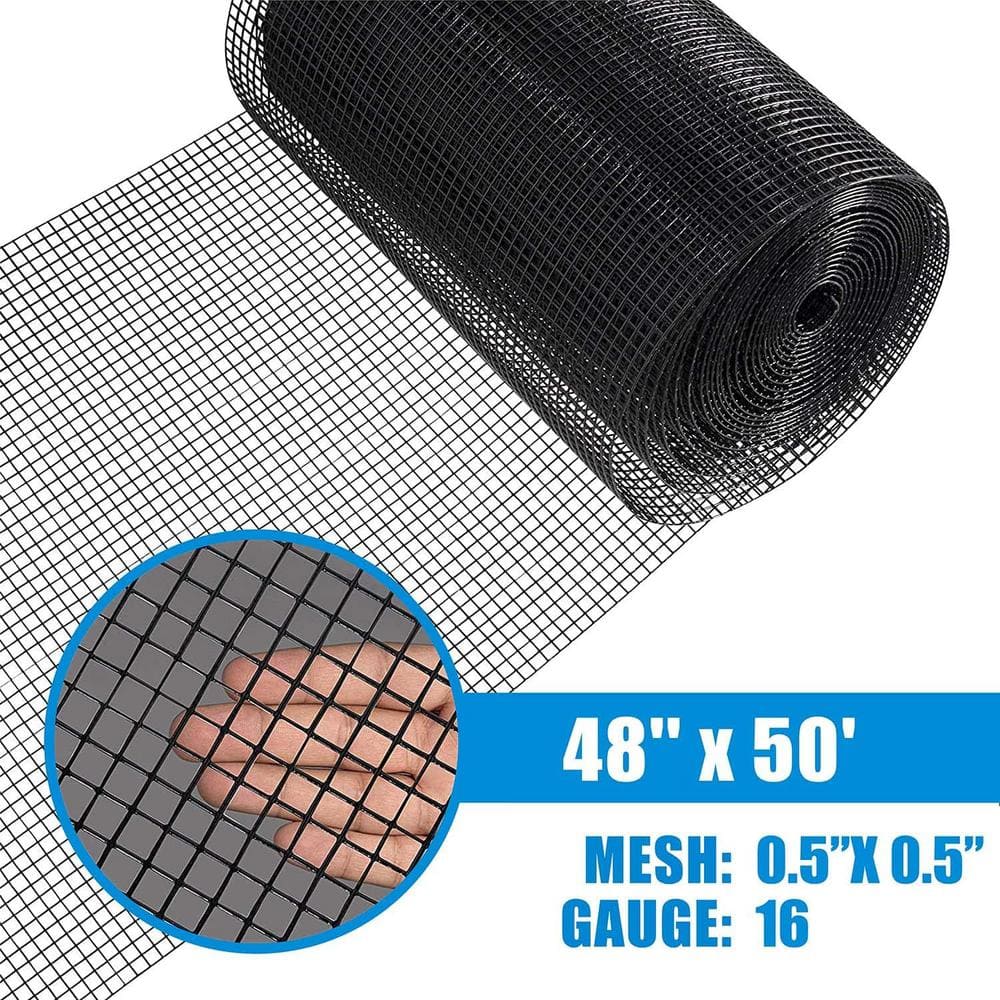 Fencer Wire 4 ft. x 50 ft. 16-Gauge Black PVC Coated Welded Wire Fence with Mesh Size 1/2 in. x 1/2 in. WV16-B4X50MHH