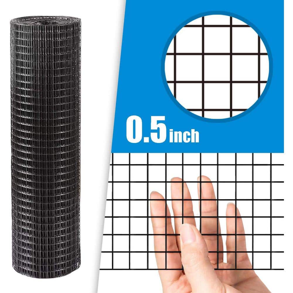 Fencer Wire 4 ft. x 50 ft. 16-Gauge Black PVC Coated Welded Wire Fence with Mesh Size 1/2 in. x 1/2 in. WV16-B4X50MHH