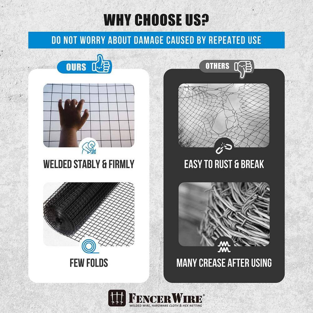 Fencer Wire 4 ft. x 50 ft. 16-Gauge Black PVC Coated Welded Wire Fence with Mesh Size 1/2 in. x 1/2 in. WV16-B4X50MHH