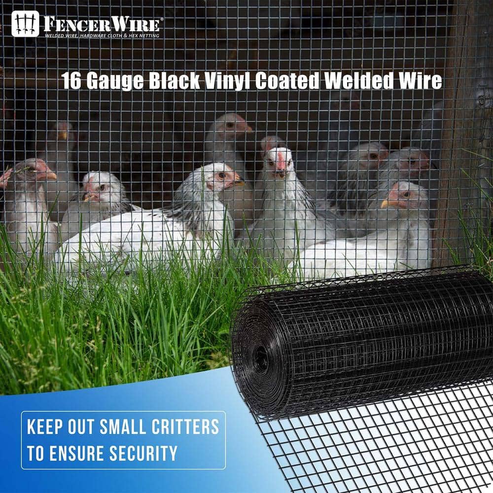 Fencer Wire 4 ft. x 50 ft. 16-Gauge Black PVC Coated Welded Wire Fence with Mesh Size 1/2 in. x 1/2 in. WV16-B4X50MHH