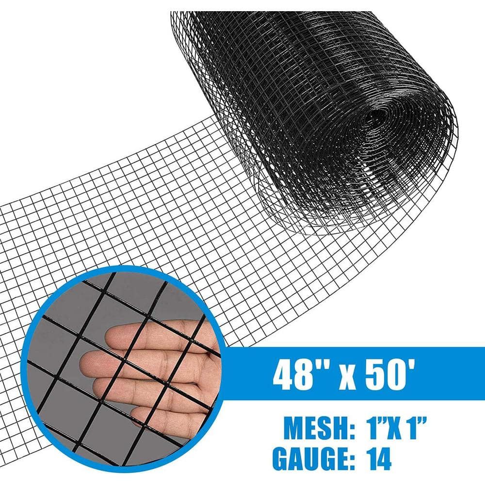 Fencer Wire 4 ft. x 50 ft. 14-Gauge Black PVC Coated Welded Wire Fence with Mesh Size 1 in. x 1 in. WV14-B4X50M11