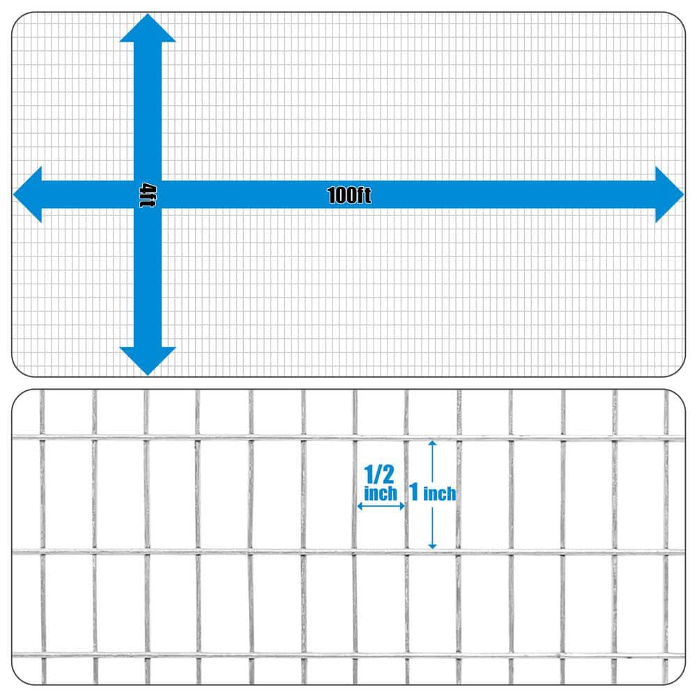 Fencer Wire 4 ft. x 100 ft. 16-Gauge Welded Wire Fence, Mesh Size 1/2 in. x 1 in., Multiple Use Galvanized Welded Wire Roll WB16-4X100MH1