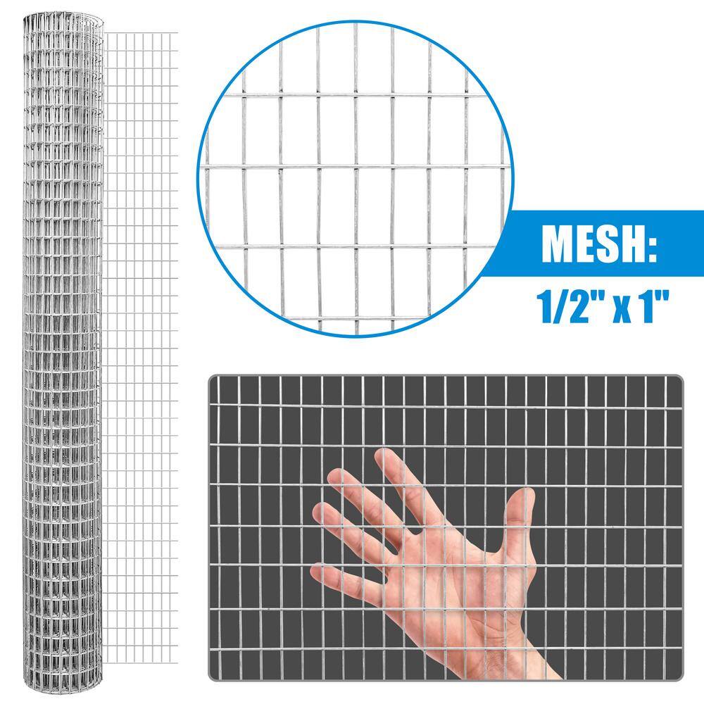 Fencer Wire 4 ft. x 100 ft. 16-Gauge Welded Wire Fence, Mesh Size 1/2 in. x 1 in., Multiple Use Galvanized Welded Wire Roll WB16-4X100MH1