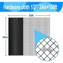 NVNOO 1/2 in. 48 in. x 50 ft. 19-Gauge PVC Vinyl Coated Wire Mesh Hardware Cloth for Garden Chicken Fencing, Black 2F6E7N8P